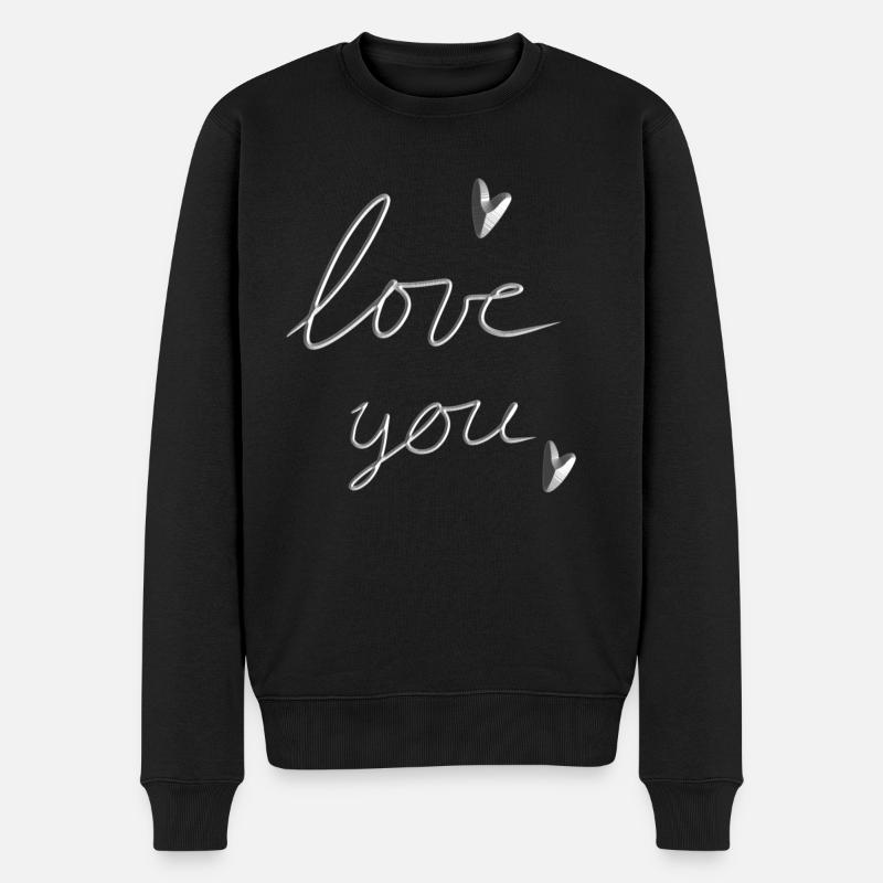 liebe dich text grau herzen - Männer Premium Bio Pullover - Schwarz