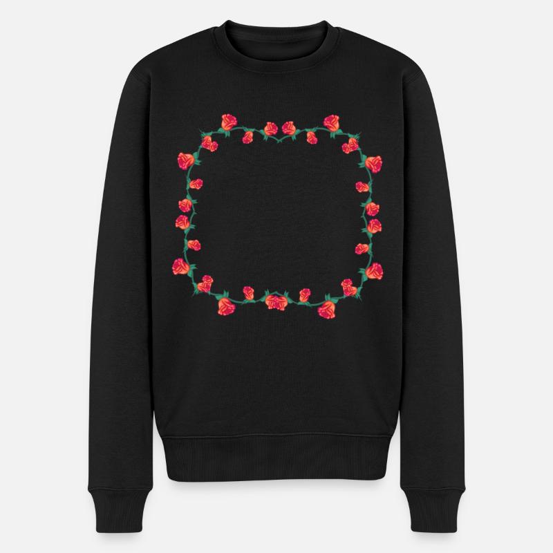 rahmen rosen blume rose quadrat blumen - Männer Premium Bio Pullover - Schwarz