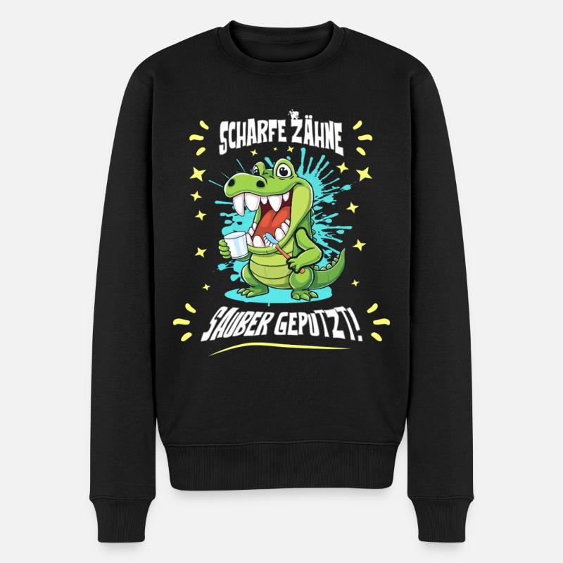 Krokodil Zahn Hygiene - Männer Premium Bio Pullover - Schwarz
