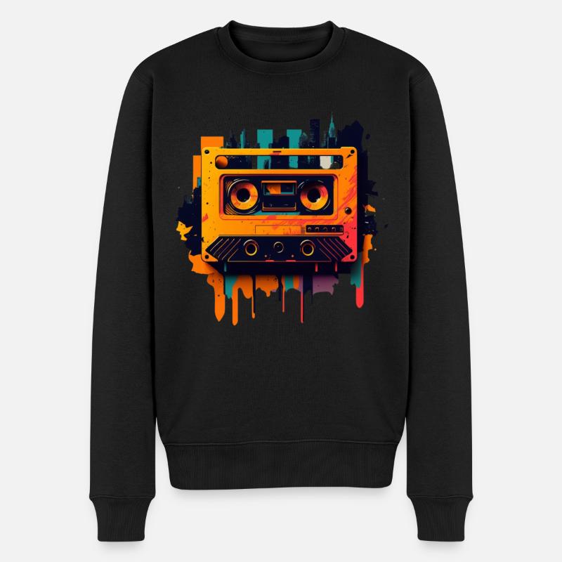 Retro Mixtape - Männer Premium Bio Pullover - Schwarz