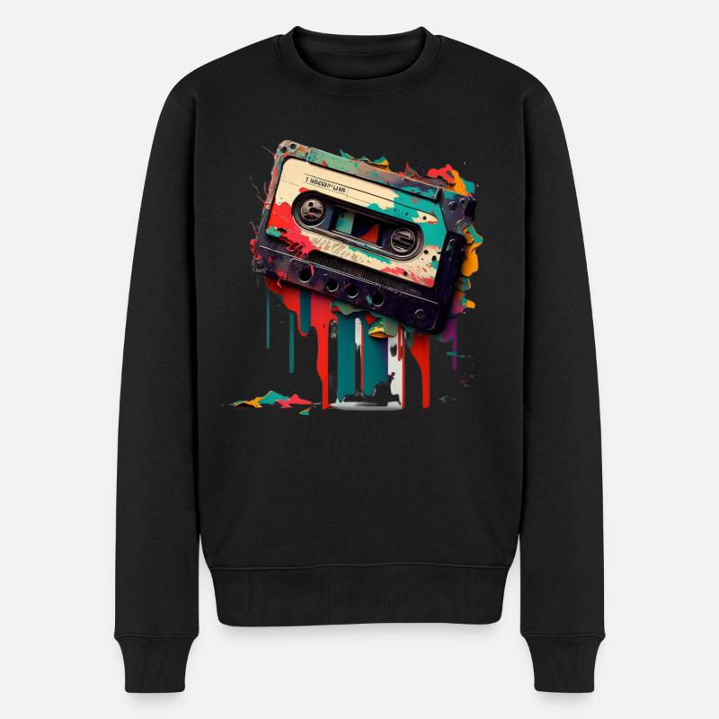 Retro Mixtape - Männer Premium Bio Pullover - Schwarz