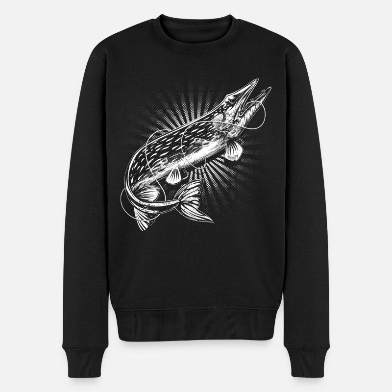 Hecht Angler - Männer Premium Bio Pullover - Schwarz