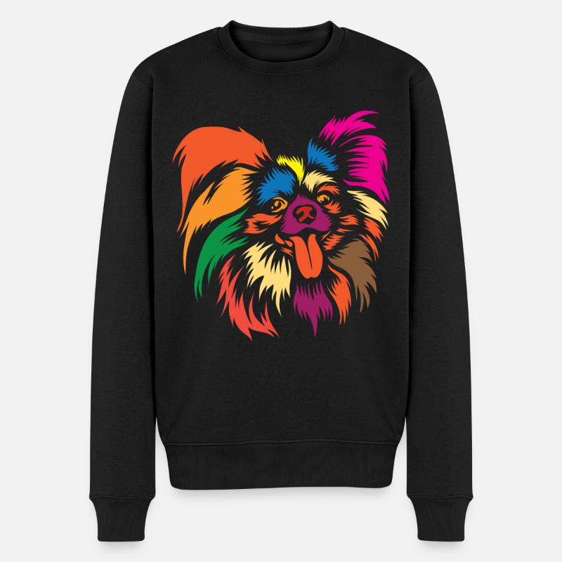 Netter Papillon Hund Regenbogen Grafik Tierliebhaber - Männer Premium Bio Pullover - Schwarz