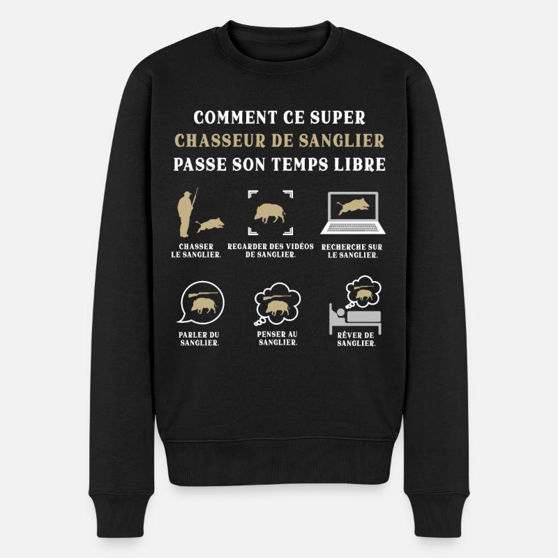 Chasseur de Sanglier Chasse Humour Chassé - Pull Premium bio Homme - noir