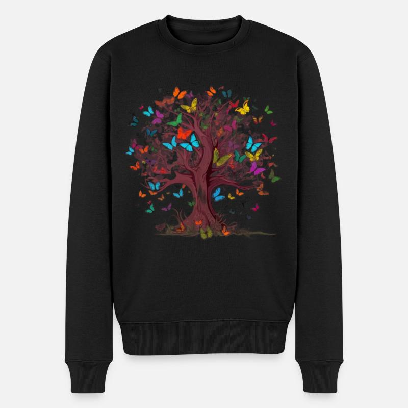 Schmetterlingsbaum Bunte Schmetterlinge Fliegen - Männer Premium Bio Pullover - Schwarz