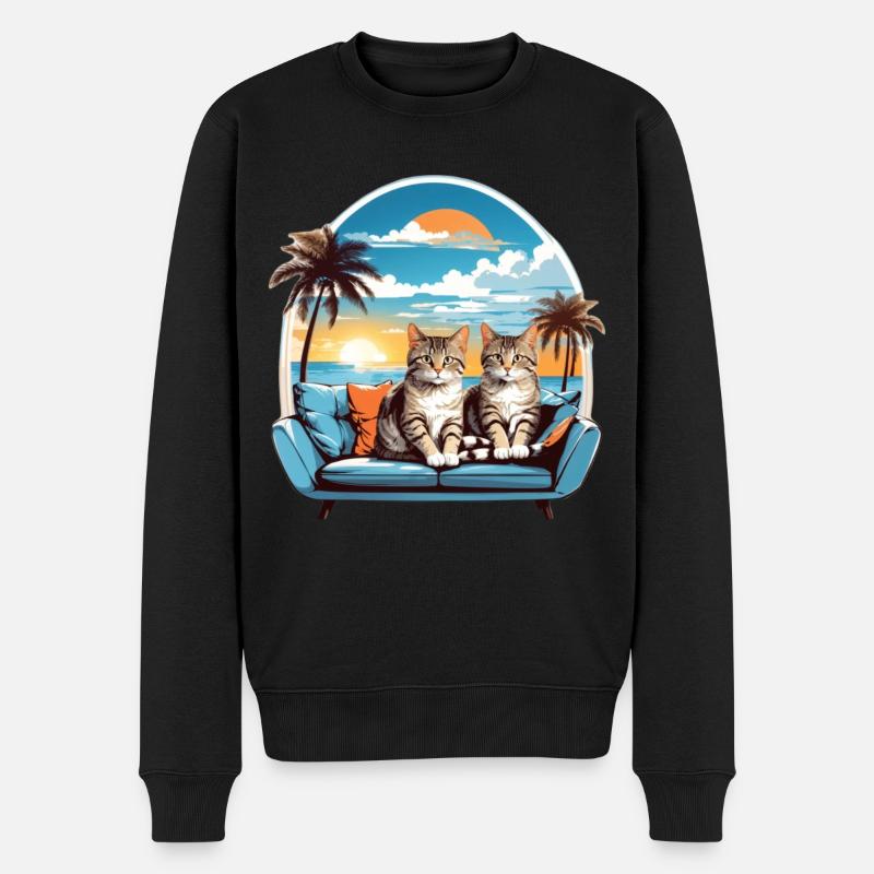 Katzen am Meer - Männer Premium Bio Pullover - Schwarz