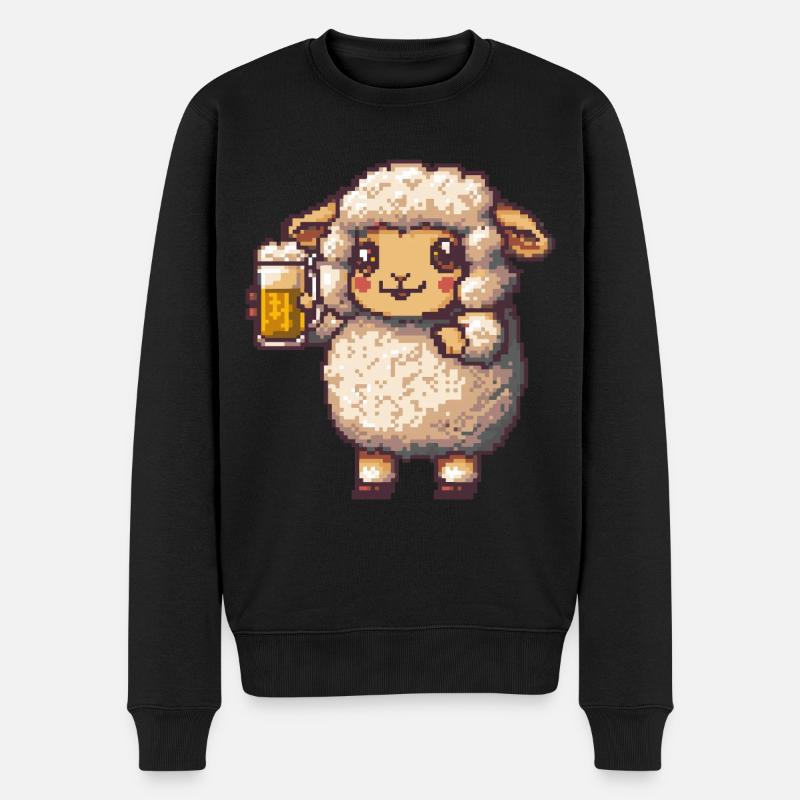 Schaf Pixel Bier - Männer Premium Bio Pullover - Schwarz