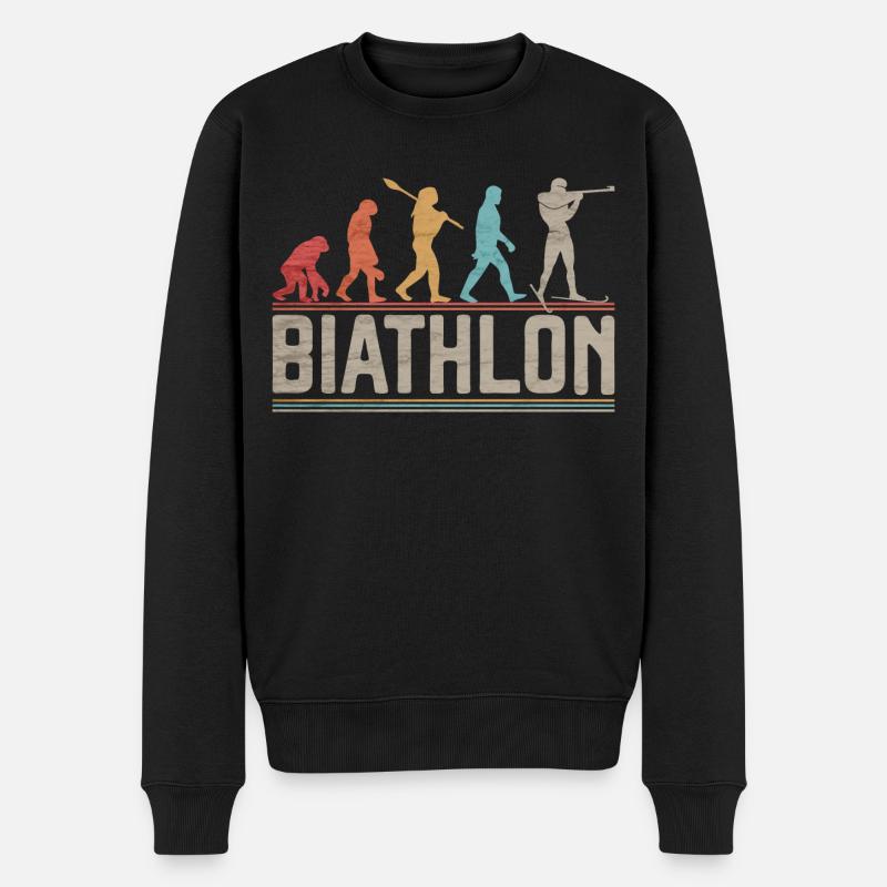 Die Evolution des Biathlon-Langlaufs - Männer Premium Bio Pullover - Schwarz