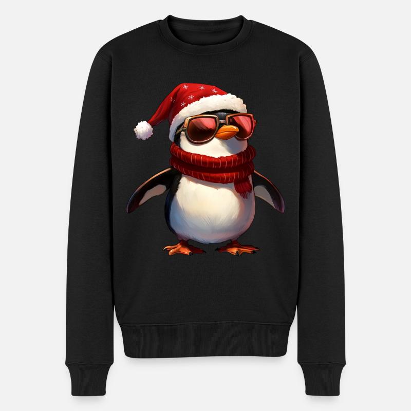 Pingouins Noël / Santa Penguin - Pull Premium bio Homme - noir