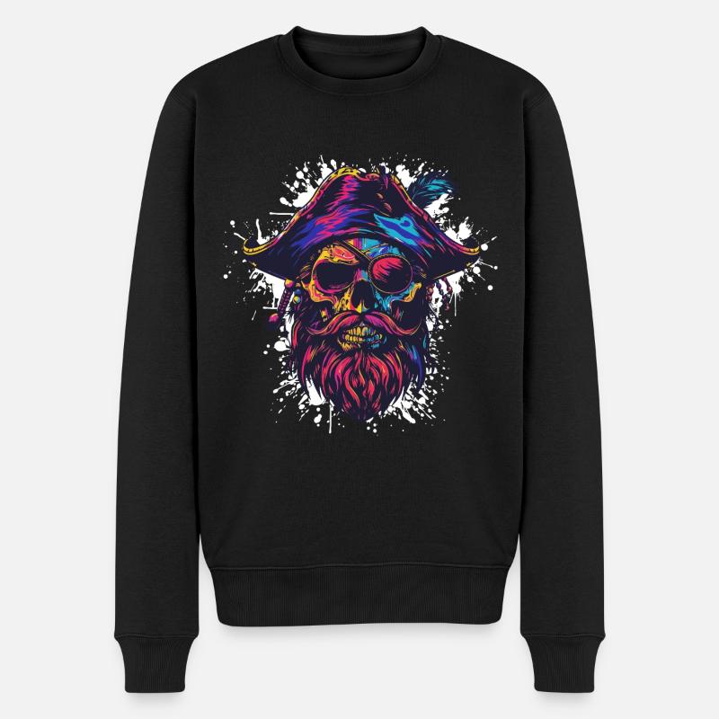 Pirat Totenkopf - Männer Premium Bio Pullover - Schwarz