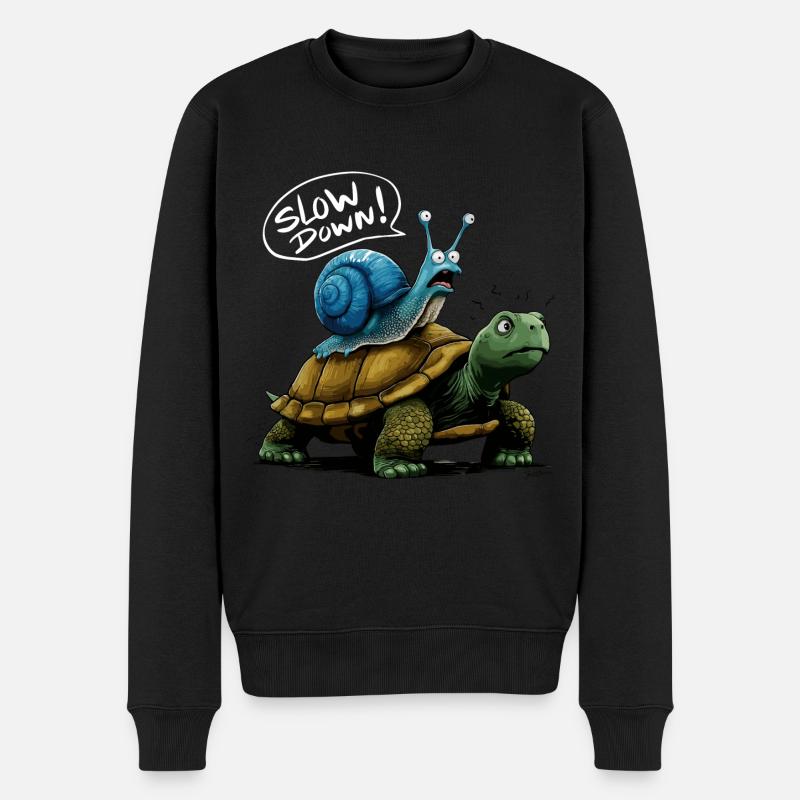 Schnecke reitet Schildkröte Lustige Tierfreunde - Männer Premium Bio Pullover - Schwarz