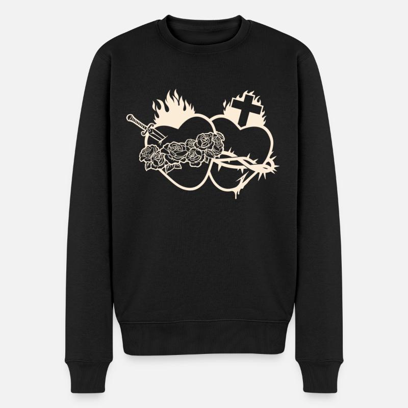 Double Cœur de Jésus et de Marie - blanc - Pull Premium bio Homme - noir