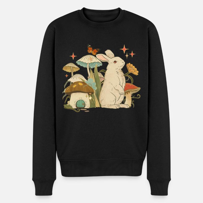 Cottagecore avec lapin, champignons et papillon - Pull Premium bio Homme - noir
