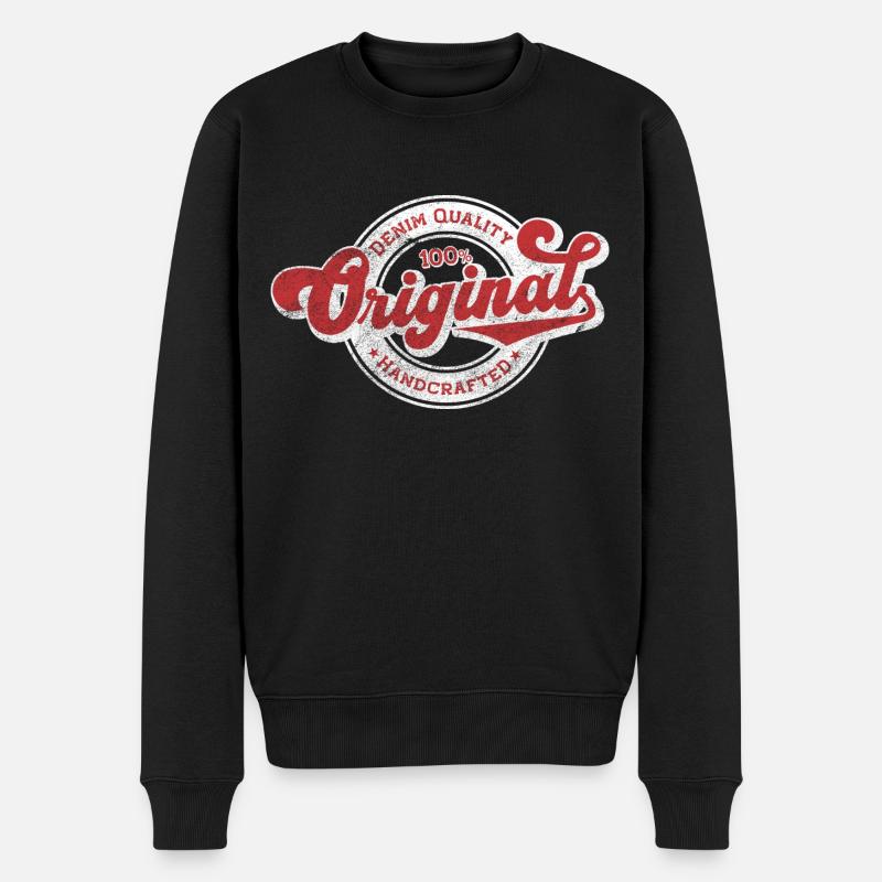Original Denim Qualität Retro Vintage Rot Weiß - Männer Premium Bio Pullover - Schwarz