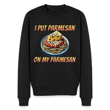 Ich packe Parmesan auf mein Parmesan - Männer Premium Bio Pullover - Schwarz - Vorne - Nico (187cm)