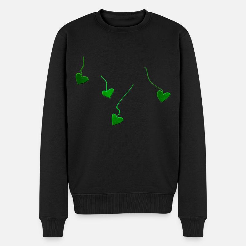 lignes scintillantes de cœurs verts - Pull Premium bio Homme - noir