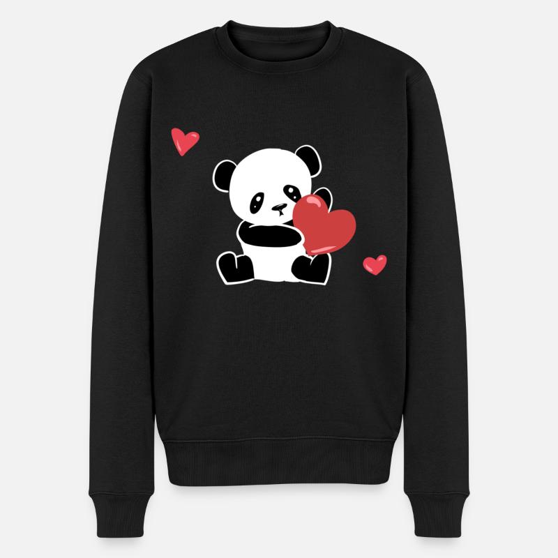Panda Liebe Herzen Tier Süß - Männer Premium Bio Pullover - Schwarz