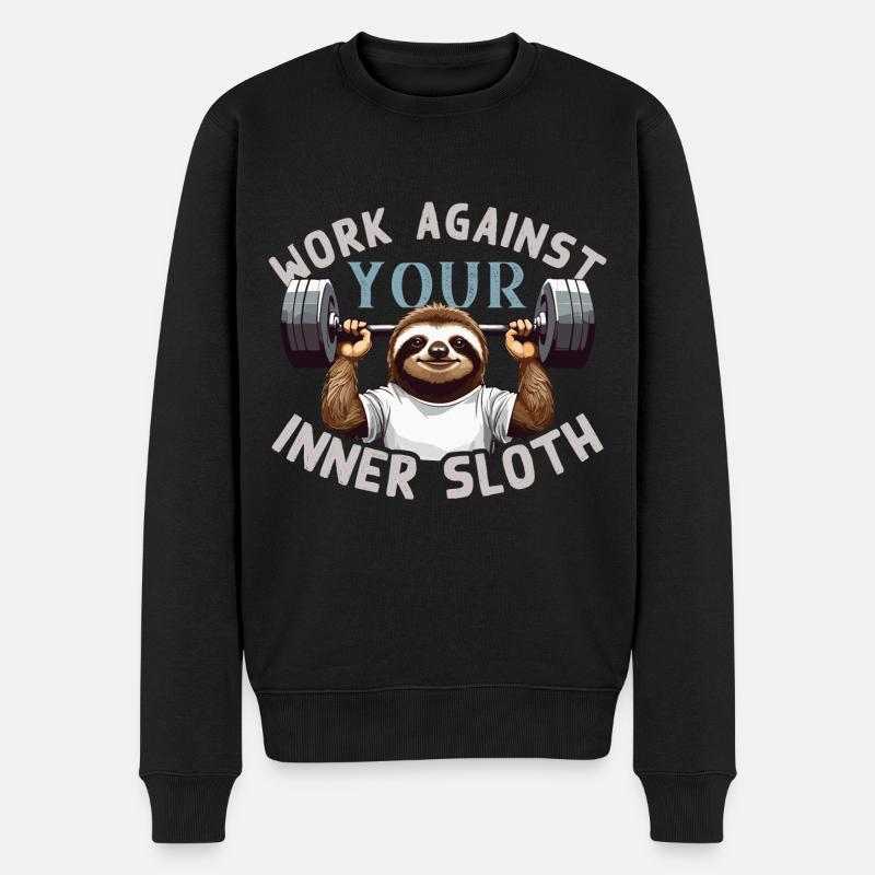 Faultier Fitness Motivation Lustiges Spruch Design - Männer Premium Bio Pullover - Schwarz