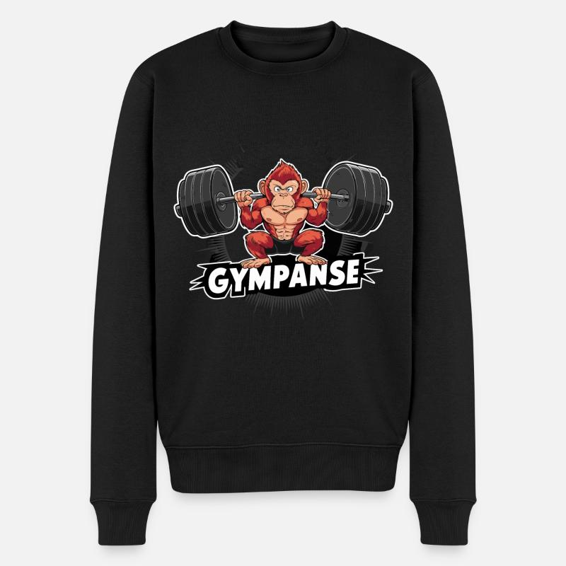 GYMPANSE Wortspiel Schimpanse Gym - Männer Premium Bio Pullover - Schwarz