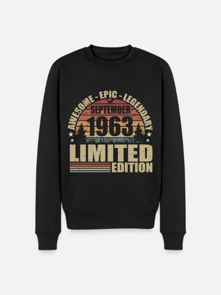 1963 September 1963 Jubilæum September 1963 - Økologisk premium-sweatshirt til mænd - sort