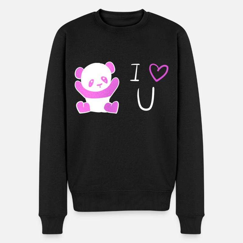 pinker panda ich liebe dich - Männer Premium Bio Pullover - Schwarz
