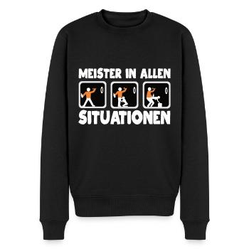 Lustiges Dart Shirt: Meister in allen Situationen - Männer Premium Bio Pullover - Schwarz - Vorne - Nico (187cm)