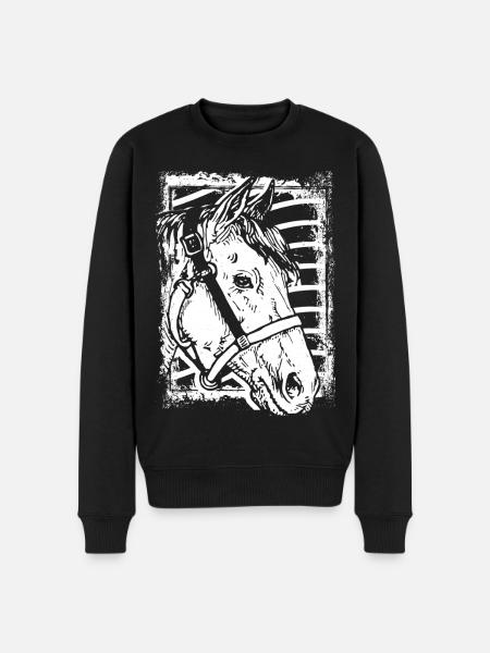 Reiten - Reiter - Pferd - Pferdekopf - Männer Premium Bio Pullover - Schwarz