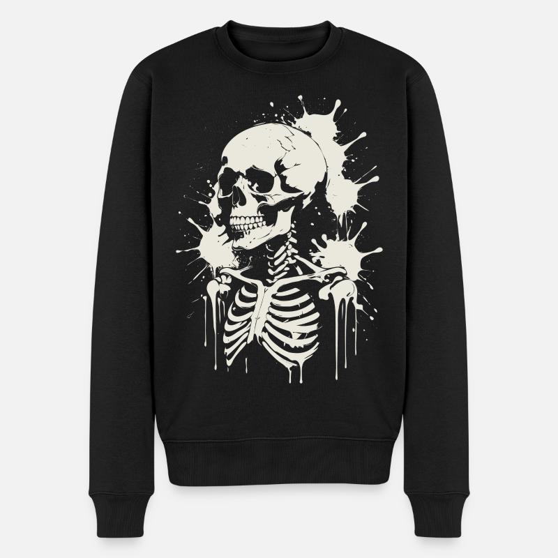 Schädel Skelett Schädel & Malerei - Männer Premium Bio Pullover - Schwarz