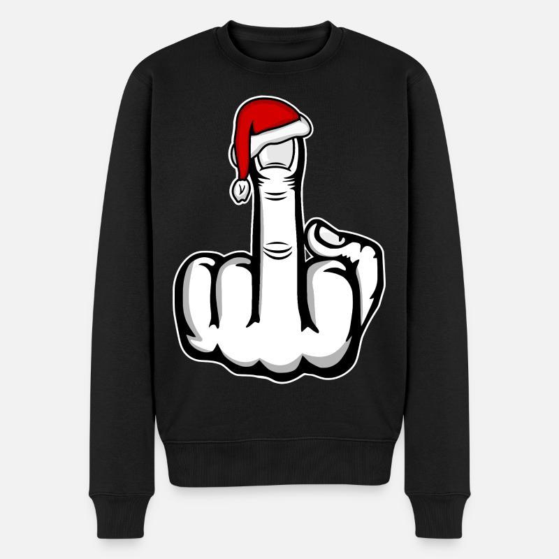 Weihnachten Mittelfinger mit Weihnachtsmütze - Männer Premium Bio Pullover - Schwarz