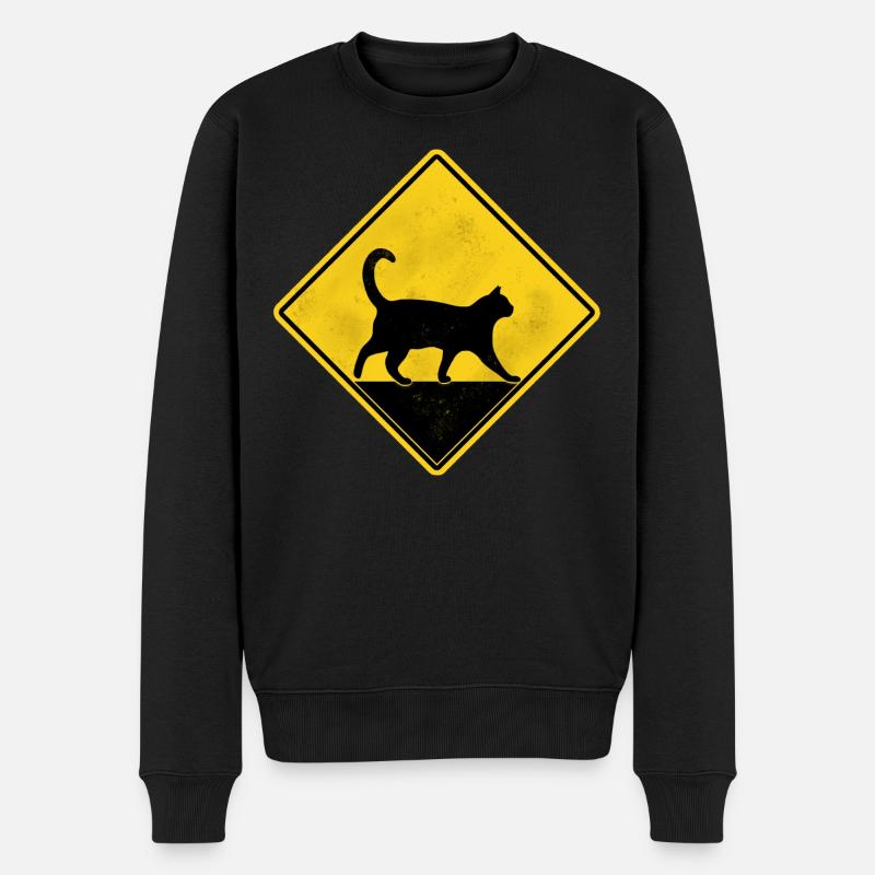 Chat panneau de signalisation jaune - Pull Premium bio Homme - noir