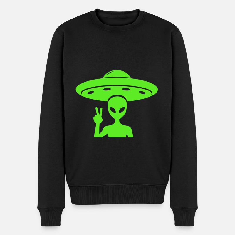 Alien UFO Peace - Männer Premium Bio Pullover - Schwarz