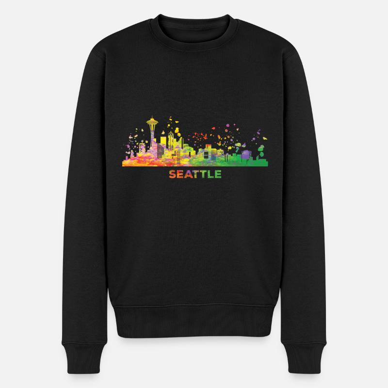 Skyline de Seattle, Seattle - Pull Premium bio Homme - noir