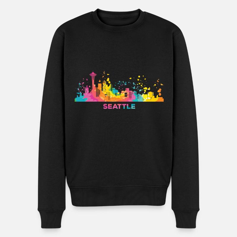 Skyline de Seattle, Seattle - Pull Premium bio Homme - noir