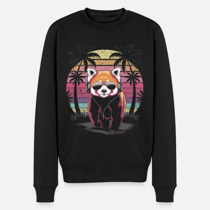 Roter Panda mit Sonnenbrille und Kopfhörer - Männer Premium Bio Pullover - Schwarz