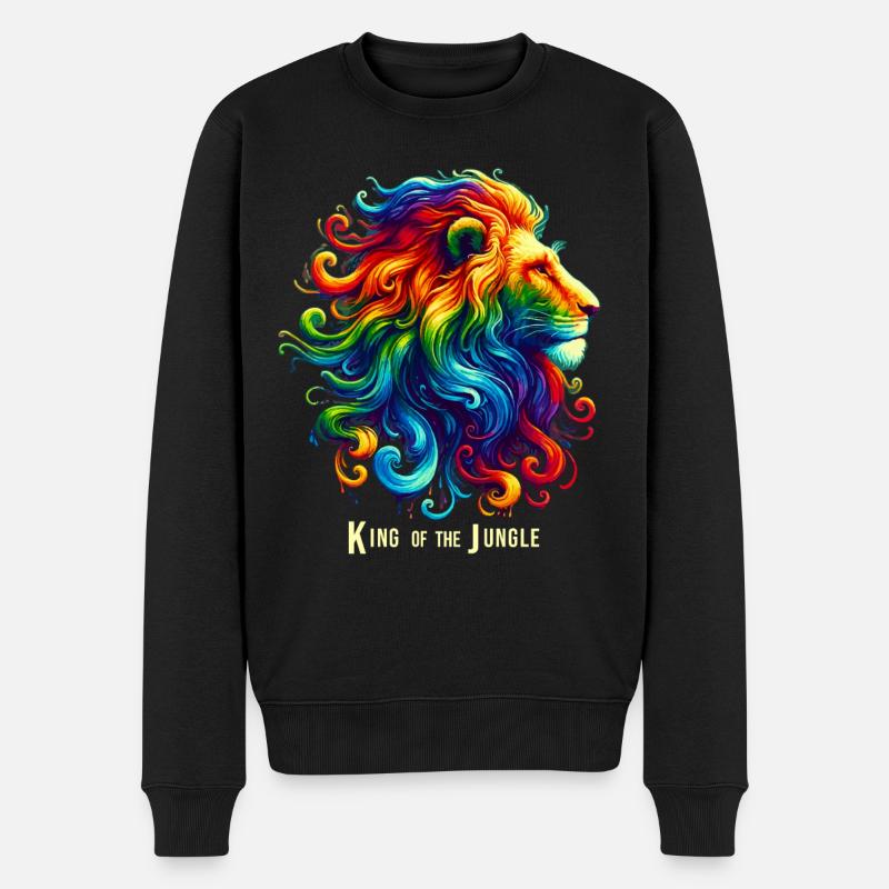 Löwenkopf Regenbogen - Männer Premium Bio Pullover - Schwarz