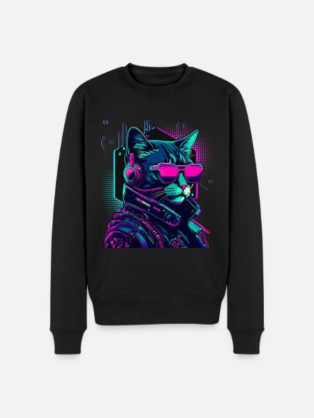 Cyberpunk Cat with Sunglasses - Men's Premium Organic Jumper - black