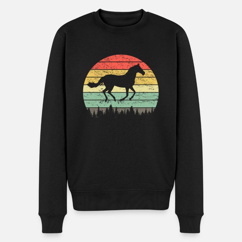 Retro Vintage Pferdemotiv Reiter Pferde Motiv - Männer Premium Bio Pullover - Schwarz