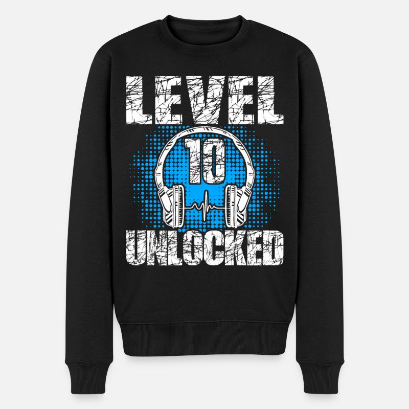 Level 10 Unlocked Geburtstagsgeschenk 10 Jahre - Männer Premium Bio Pullover - Schwarz