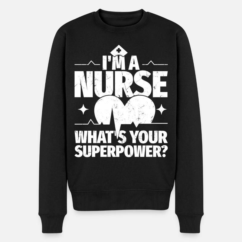Ich bin Krankenschwester, was ist deine - Männer Premium Bio Pullover - Schwarz