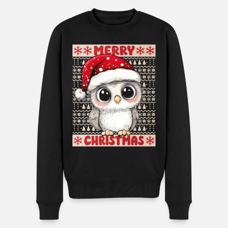 Eule Ugly Christmas Weihnachten Xmas Süß Niedlich - Männer Premium Bio Pullover - Schwarz