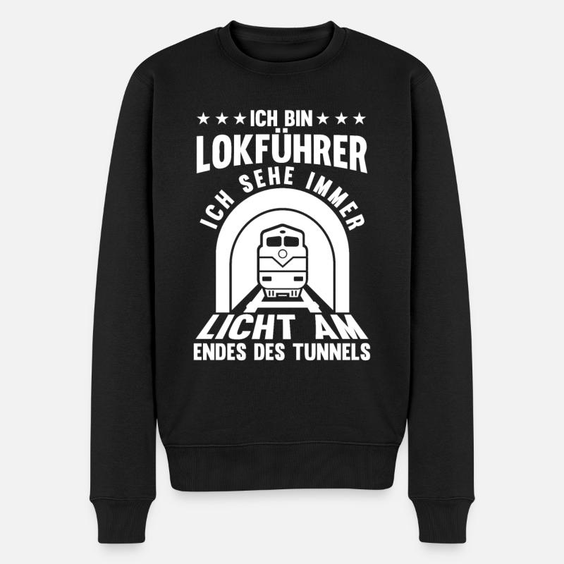 Lokführer Tunnel Licht Optimist Spruch Zugführer - Männer Premium Bio Pullover - Schwarz