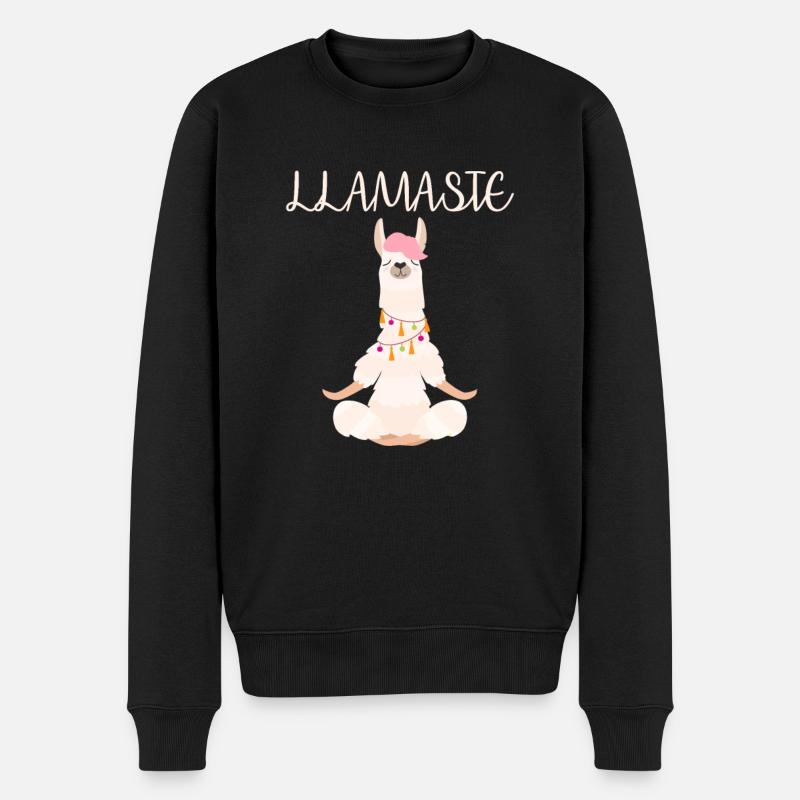 Le lama drôle médite - Pull Premium bio Homme - noir