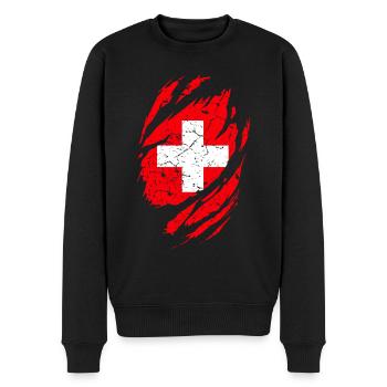 Schweizer Flagge - Männer Premium Bio Pullover - Schwarz - Vorne - Nico (187cm)