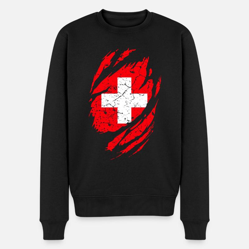 Schweizer Flagge - Männer Premium Bio Pullover - Schwarz
