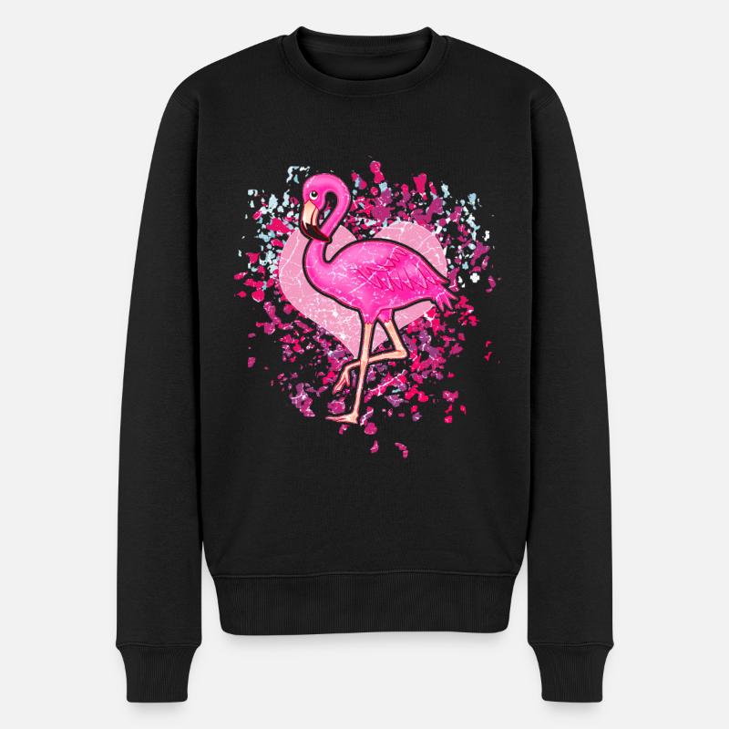 Rosa Flamingo - Männer Premium Bio Pullover - Schwarz