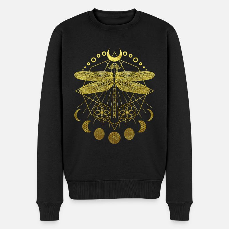 Libelle Tattoo Mandala mit Blume des Lebens - Männer Premium Bio Pullover - Schwarz