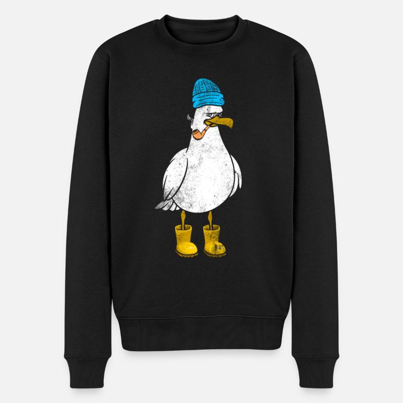 Lustige Matrosen Möwe - Männer Premium Bio Pullover - Schwarz
