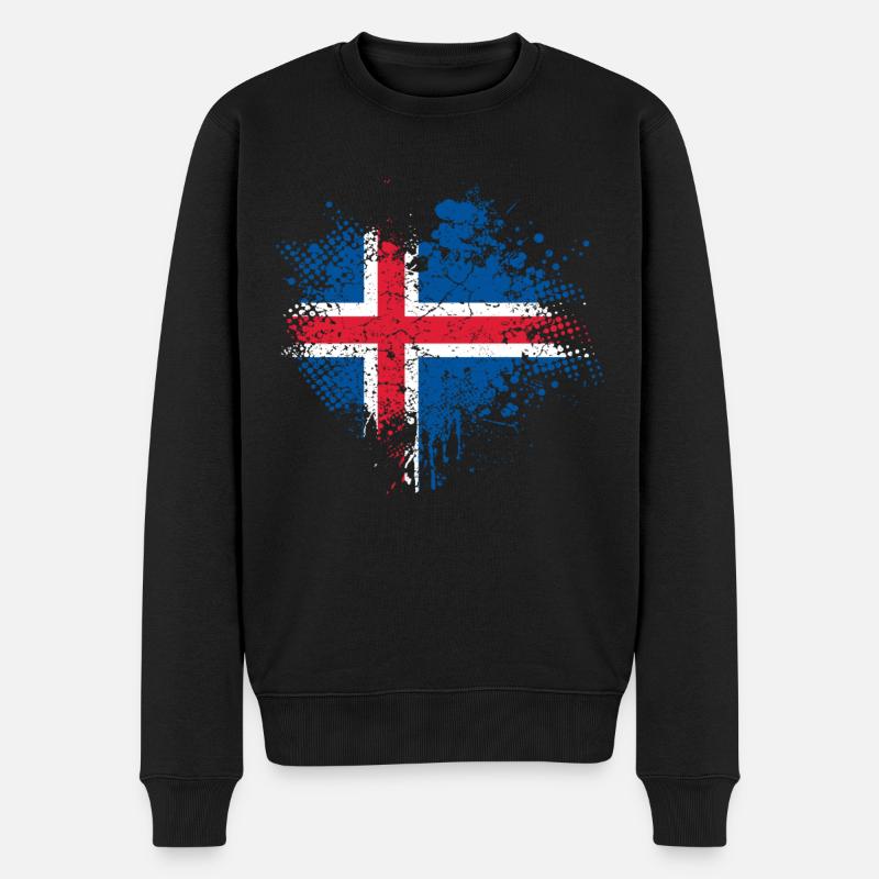 Island Flagge - Männer Premium Bio Pullover - Schwarz