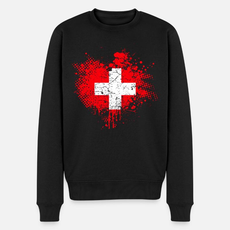Schweiz Flagge - Männer Premium Bio Pullover - Schwarz