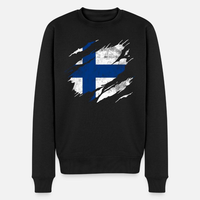Finnland Flagge - Männer Premium Bio Pullover - Schwarz